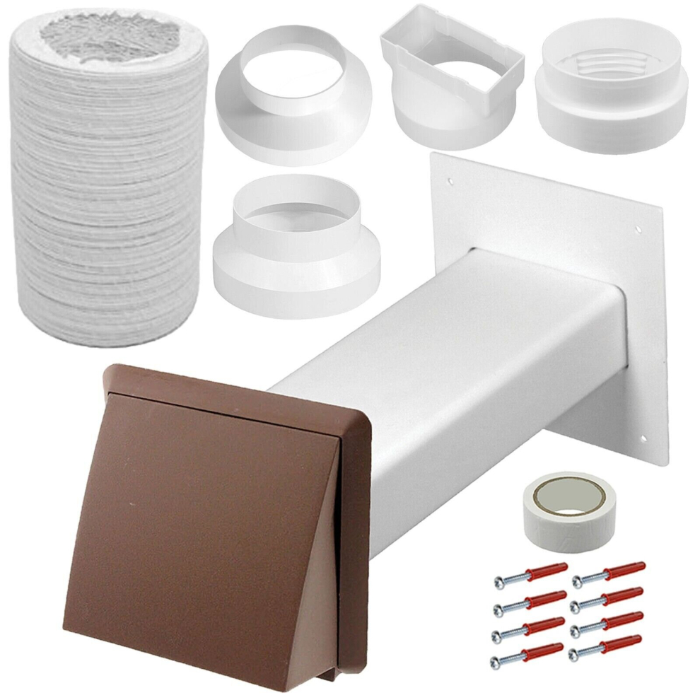 Cooker Hood External Vent Kit 4" 5" 6" 100Mm 125Mm 150Mm Universal Exterior Wall Ducting Set (Brown) 5057817592414
