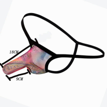 Mens Penis Sleeve Brief EroticTiny G-String Gay Men Crotchless Underwear Man Cut-out Butt Thong Male Printed Panties Mans