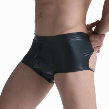 Sexy Men Boxers Backless Faux Leather Boxer Briefs Jock Strap Underpants Man U Convex Pouch Leather Boxers Shorts Stage Clubwear