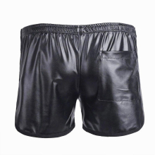 Mens Sexy Soft Leather Short Pants For Sex Latex Pocket Underwear Sexy Bottom Male Patent Leather Fetish Boxer Pants Sexi