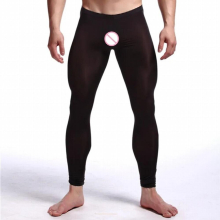 Sexy Men See-through Pants silky Tights Milk Fiber Leggings Trousers Long Johns Underwear U Convex Pocket Mens Wrestling Singlet