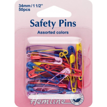 Hemline Safety Pins  Assorted Colours - per pack of 50