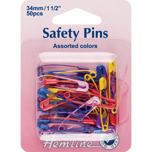Hemline Safety Pins  Assorted Colours - per pack of 50