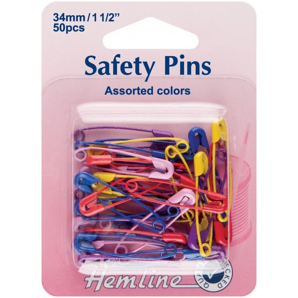 Hemline Safety Pins  Assorted Colours - per pack of 50