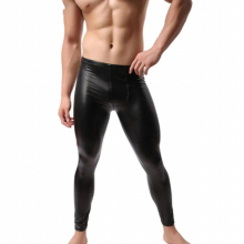 Faux Leather Mens Long Johns Trousers Long Pants Muscle Tights Leggings Costume Party Stage Dance Clubwear Gym Sports Pant