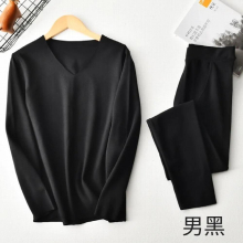 Autumn Couples Warm Winter 2 Suits Womens Thermal Underwear Pants Double-sided Wool and Mens Youth T-shirt Set