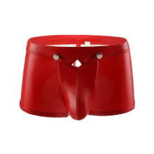 Mens Boxer Shorts PU Leather Button Open Crotch Clubwear Boxershorts Jockstrap Open Butt Latex Underwear Bugle Pouch Panties 2XL