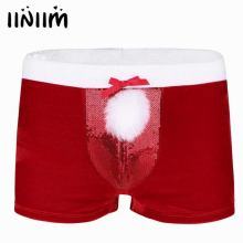 US/UK Red Mens Lingerie Velvet Christmas Boxer Shorts Sequins Bulge Pouch Underwear Underpants Sexy Cosplay Costume