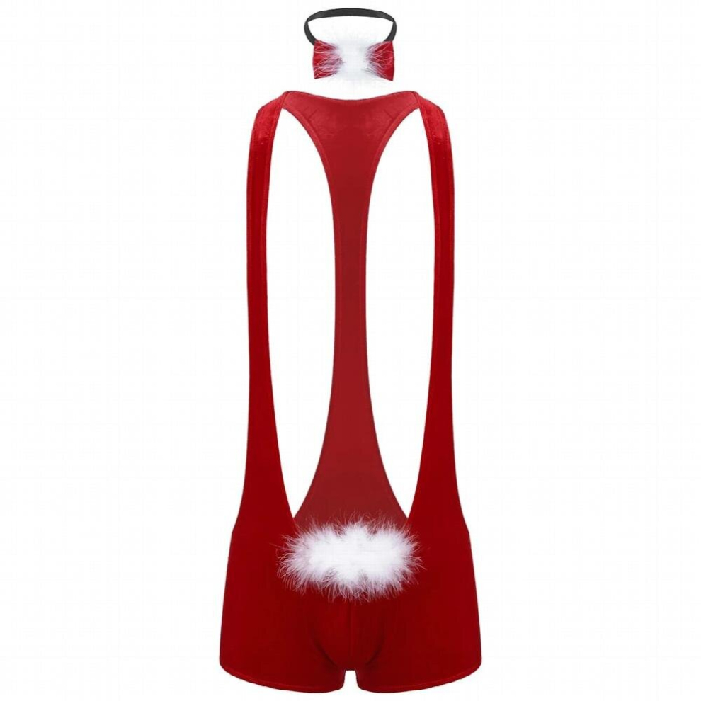 Red,Multicoloured Men Red Soft Velvet Christmas Underwear Santa Cosplay Fancy Costume Singlet Sexy Mankini Boxer With Bowtie Male Xmas Underpants