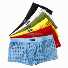 1/6PCS Mens Fishnet See Through Boxers Underwear Hollow Out Breathable Trunks Transparent Shorts Masculina Gay Underpant Bikini