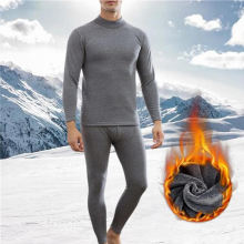 Winter Men Thermal Underwear Sets High Collar Keep Warm Soft Cotton Fleece-Lined Panels Long Johns Thermo Clothing Turtleneck