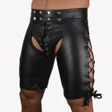 Hollow Out Mens Sexy Synthetic Leather Lingerie Buttocks Hollow Open Butt Crotchless Open Shorts Fetishes Pants For Gay Men