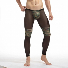 Men Mesh Long Johns Sexy Transparent Camouflage Man Thermal Underwear Polyester & Spandex Joggers Men Leggings Sleep Pants