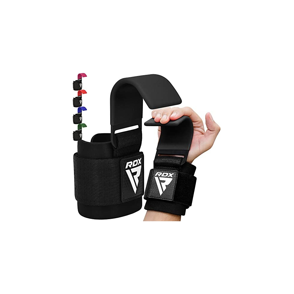 Weight Lifting Hooks Straps Pair, 8mm Neoprene Padded Wrist Wrap Support Non Slip Rubber Coated Grip Deadlift Powerlifting Chin Pull Up Exercise 