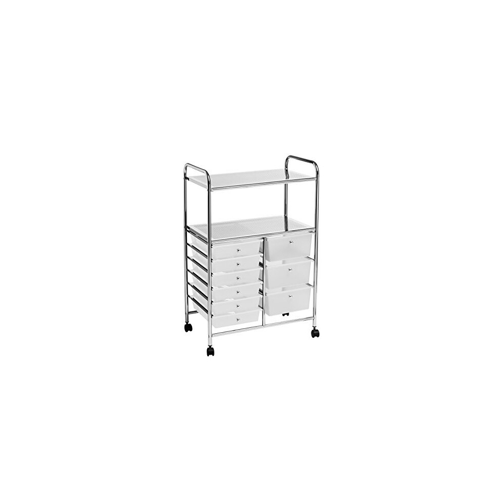 Trolley With Wheels, 2 Shelf/9 Drawers-White, Chrome, Plastic, PP-Polypropylene, 39 X 64 X 97 Cm