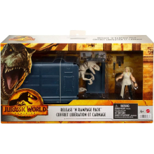 Jurassic World HFG63 Zestaw Dinozaurów Cage and Fury (9,5 cm) z ekskluzywną figurką Soyony, Atrociraptor i Specjalna Jednostka