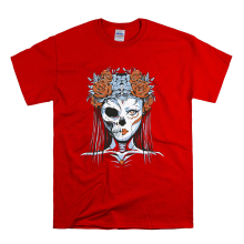 (5X-Large, Red) Half Skeleton Bride Girl Black Women T Shirt T-Shirt Tshirt Top