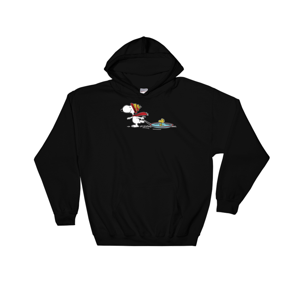 (Small, Black) Snoopy And Woodstock Black Men Women Unisex Hooded Sweatshirt Hoodie 