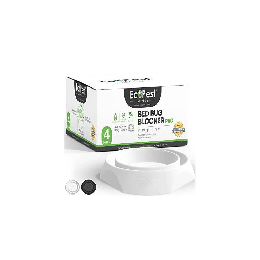Ecopest Bed Bug Interceptors – 4 Pack | Bed Bug Blocker (Pro) Interceptor Traps (White) | Eco Friendly Insect Trap For Bed Legs | No Chemicals Or Pesticides White