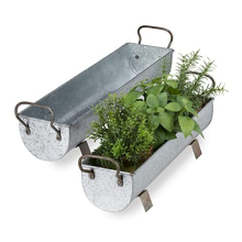 Window Box Gutter, Planter Garden & indoors, Set Of 2 Metal Tubs For Plants, Zinc Look, Silver, iron, 16,5 x 61 x 14 cm