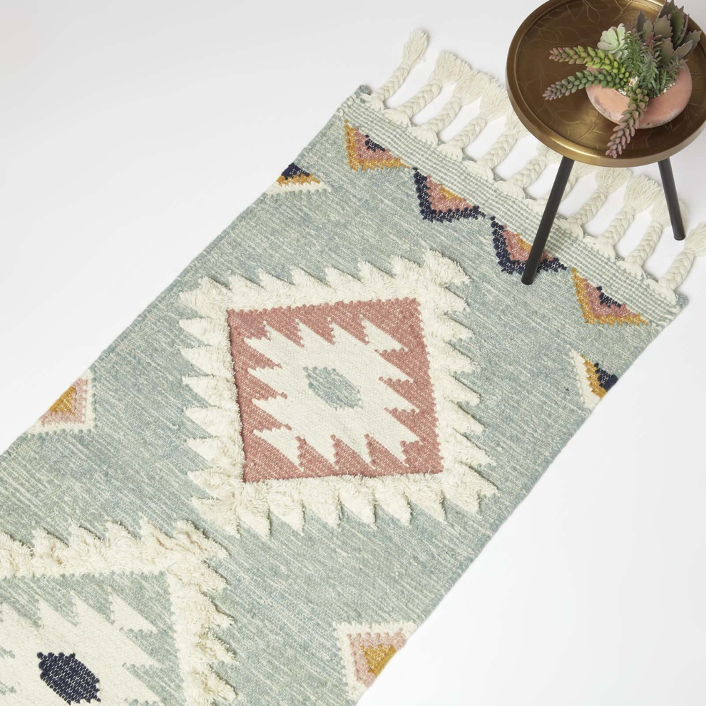 New Homescapes Tenali Kilim Wool Rug Blue Ru1418a Size 25