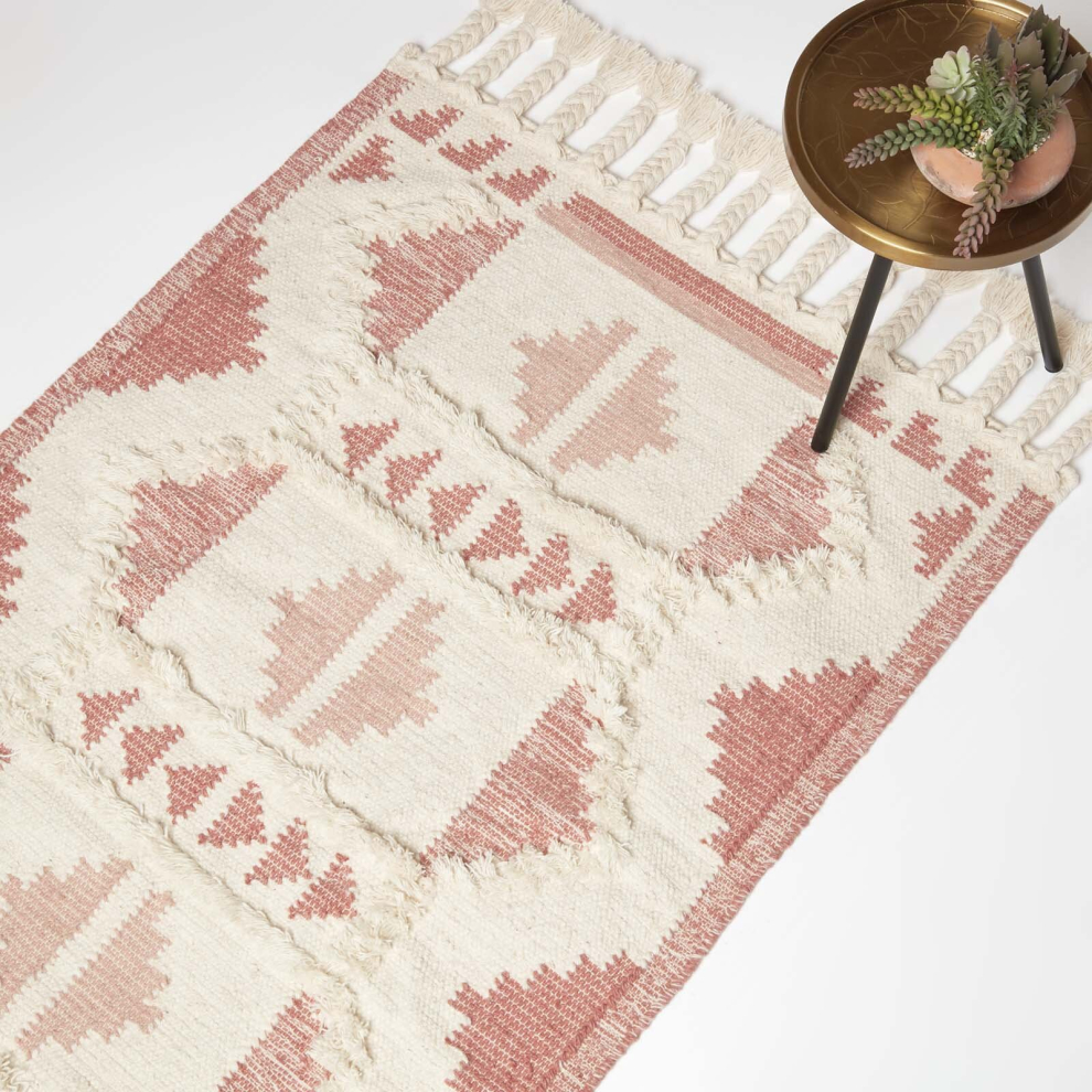 Homescapes Satara Kilim Wool Rug Pink
