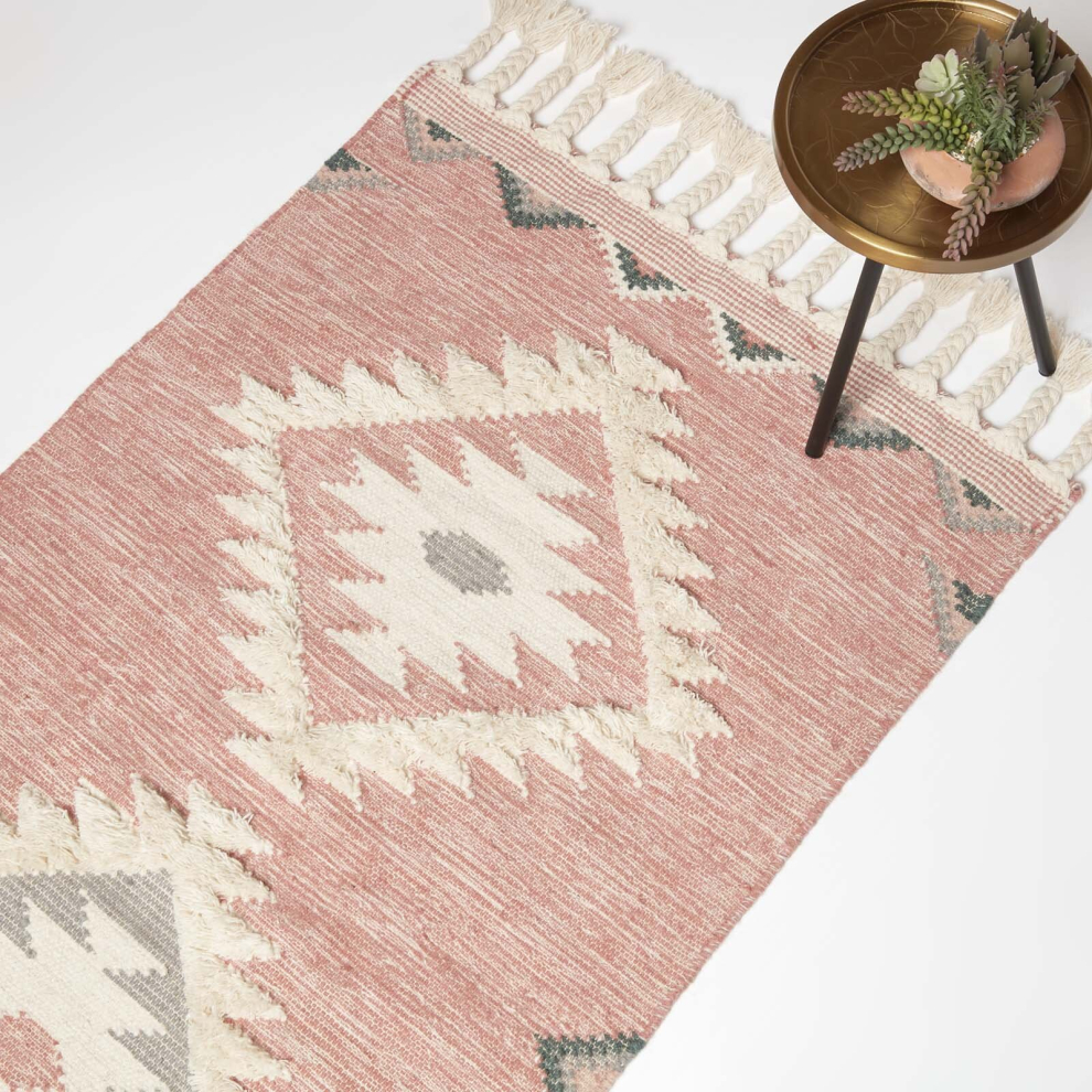 Homescapes Pali Kilim Wool Rug Pink
