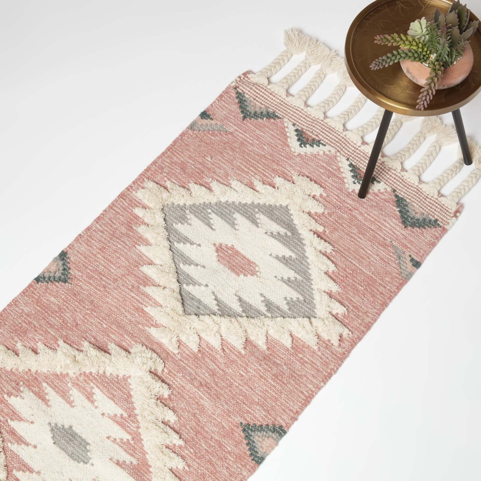 Homescapes Pali Kilim Wool Rug Pink