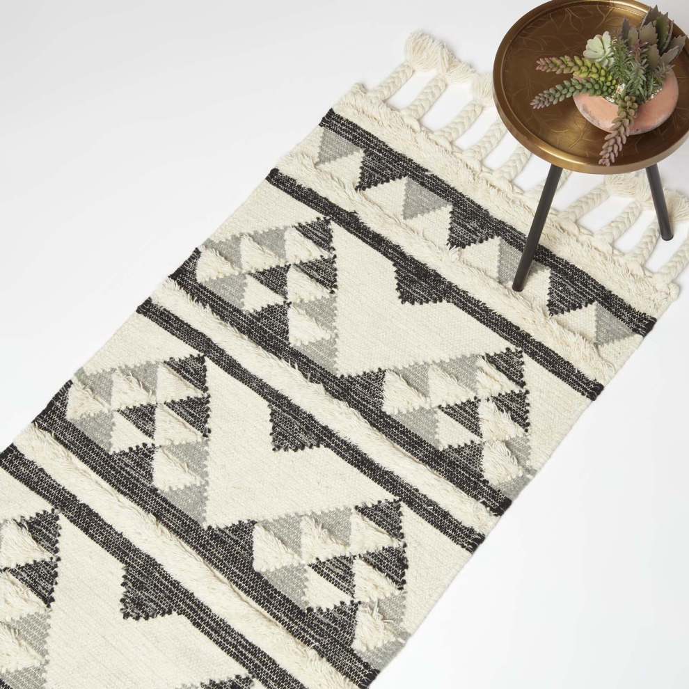 Homescapes Kota Black & Grey Kilim Wool Rug Black,Grey