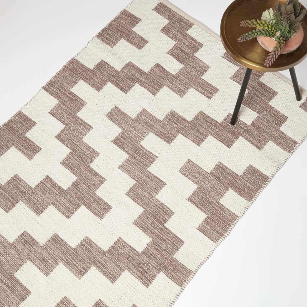 Homescapes Malina & Natural Kilim Cotton Rug Brown