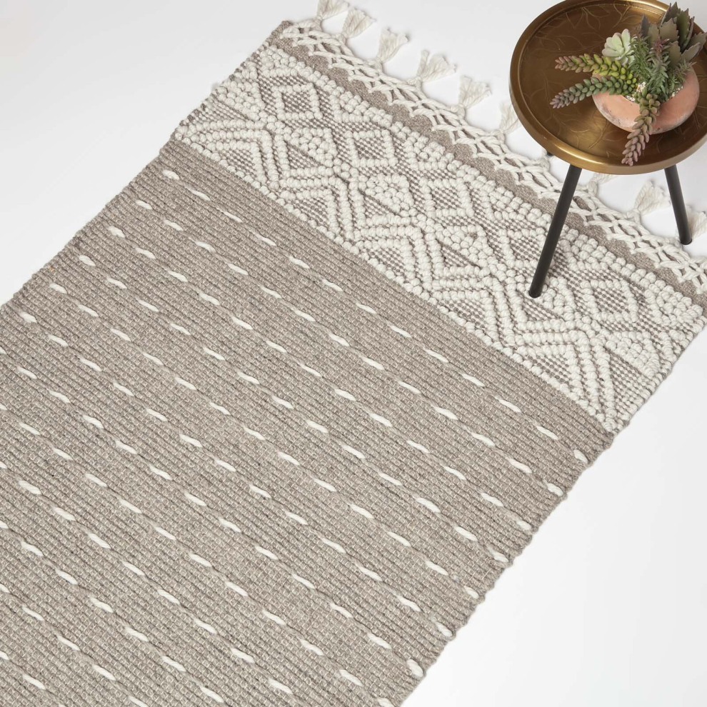 Homescapes Patna Beige & Natural Kilim Wool Rug Cream