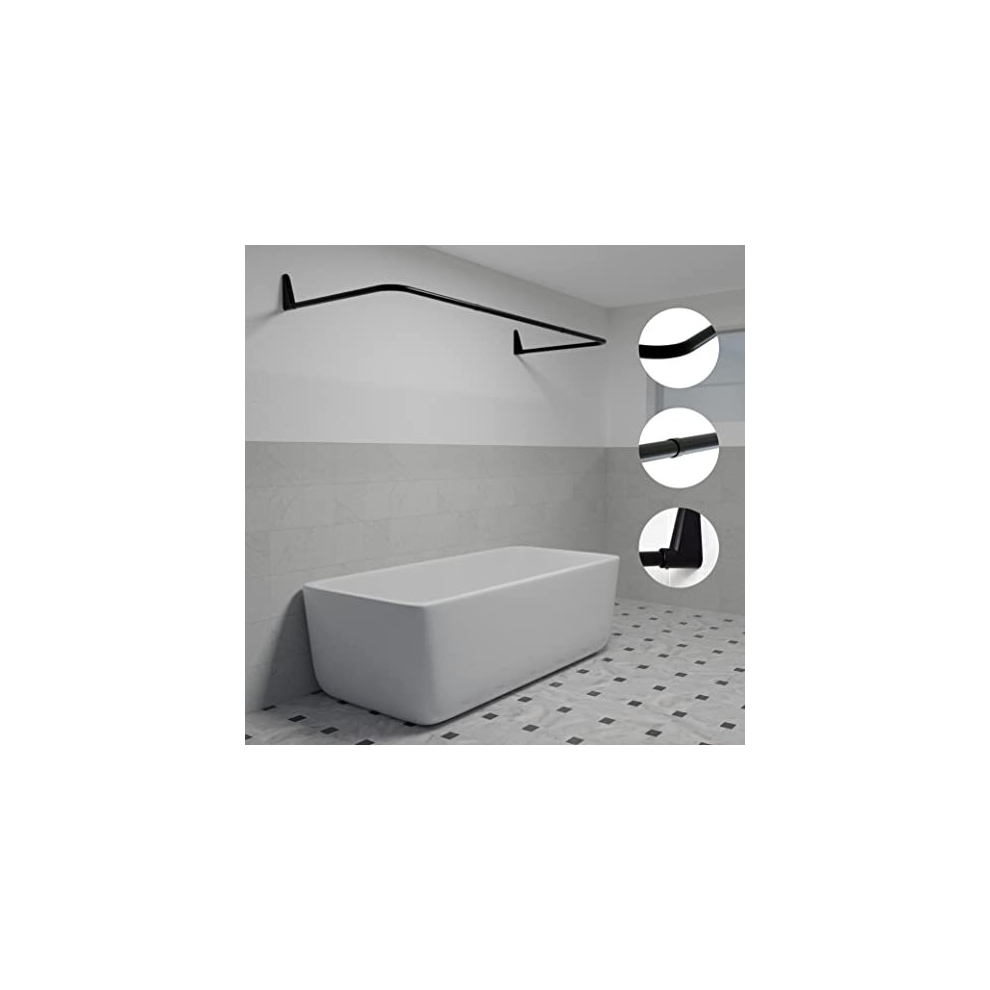 U-shaped Shower Curtain Rail for Bathtubs, 70x165x70cm, Wall Mounting without the Need to Fix to the Ceiling, Black Powder Coated Steel, 100 Percent