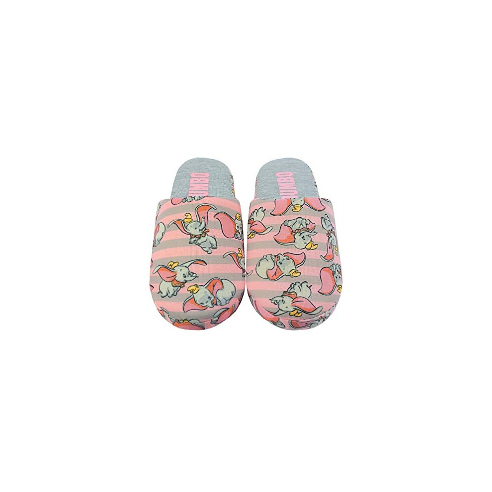 Dumbo Slippers for Women | Ladies Grey & Pink Polyester Slip On House Shoes with Grip Sole | Adults Gifts 5-6 UK