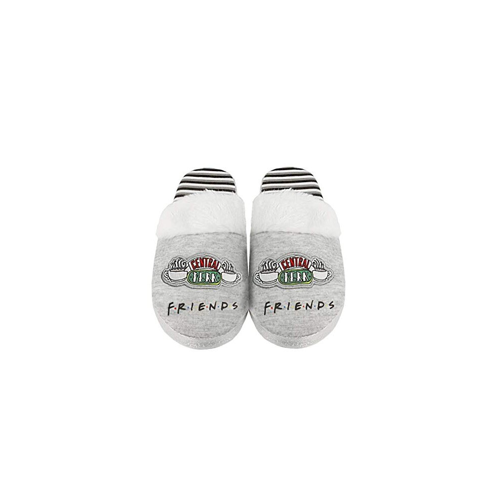 Central Perk Girls Slippers | F.R.I.E.N.D.S House Shoes For Kids | Glitter Sole & Fluffy Children Bedtime Slippers | Grey Central Perk Slippers For