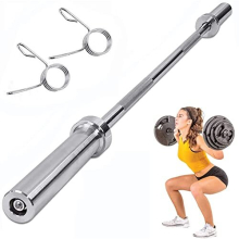 Barbell Bar Olympic Weight Lifting Bar 47", Solid Chrome Tricep Bar Straight Training Bar with 2 Spring Collars for 1"-2" Weight Plates