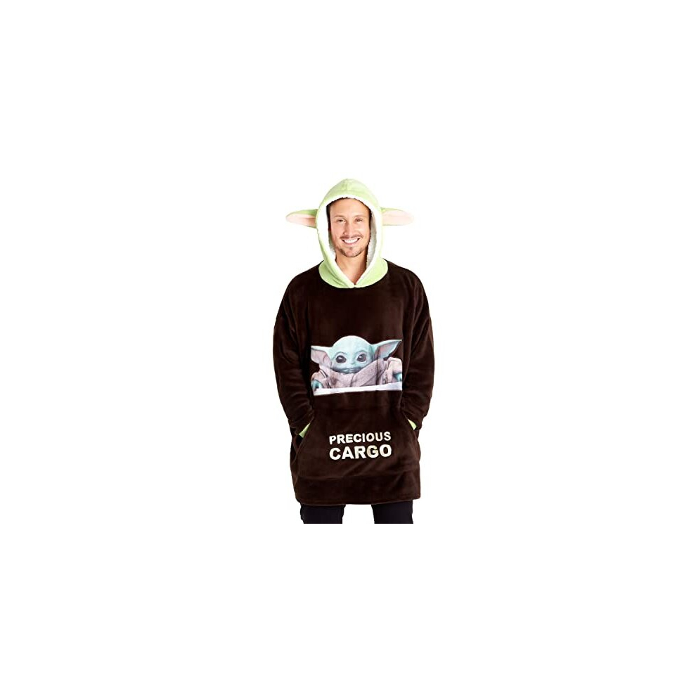 The Mandalorian Mens Hoodies Fleece Oversized Blanket Hoodie Baby Yoda (Brown/Green)