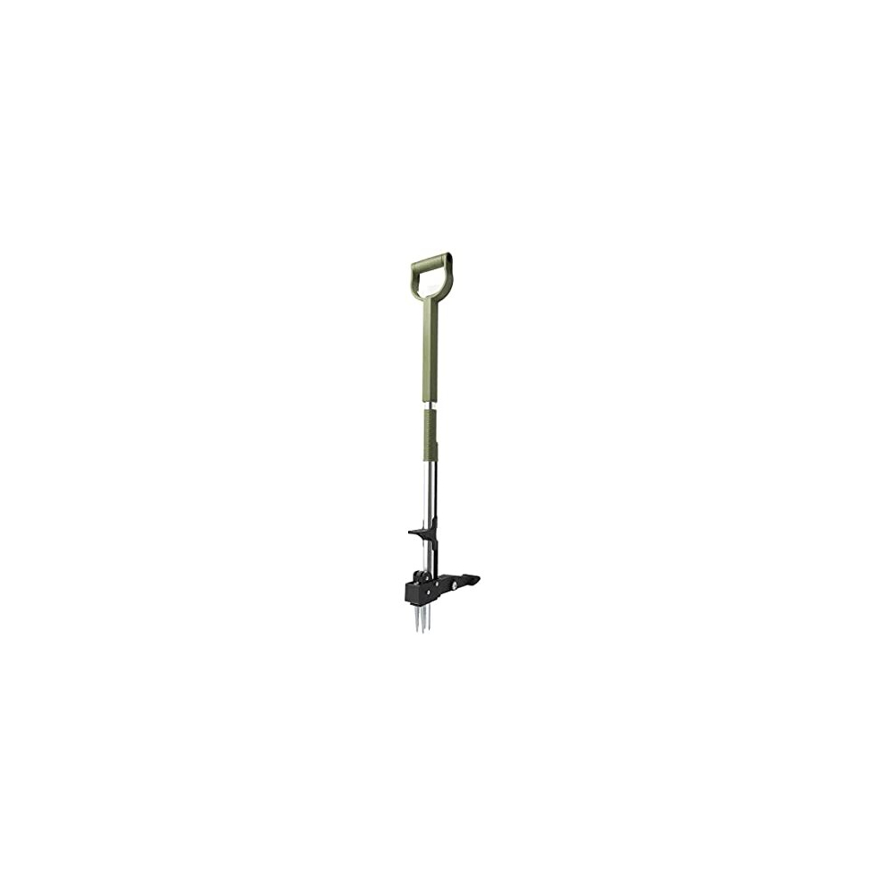 D-Handle Weeder Puller Telescopic-Length: 9.9-1.19 m, Stainless Steel Weeder Tool long Handle with 4 Claws and Foot Plate Green