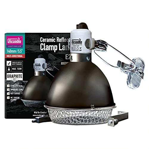 Arcadia Graphite Ceramic Reflector Clamp Lamp with Ceramic Holder, Small 140mm / 5.5&quot