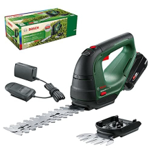 0600857070 Bosch Cordless AdvancedShear 18V-10 (1 2.0 Ah, 18 Volt System, cuts up to 85 m² per Battery Charge, with Shrub and Grass Shear Blades, in