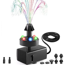 SZMP 24-Hour Pond Fountain Pump with 7 Nozzles, LED Lights, Adjustable Flow, Bird Bath for Outdoor Garden Pond Aquarium Fish Tank, UK Plug
