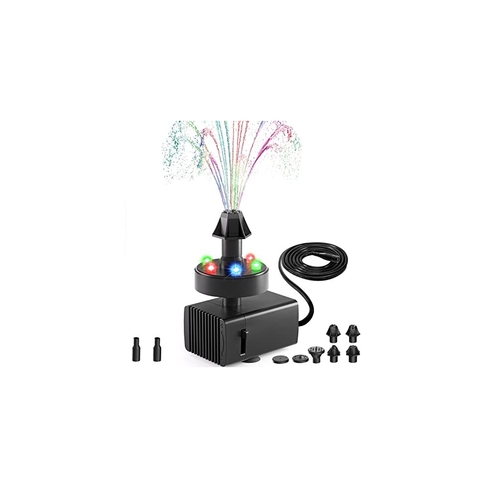 24-Hours Working Pond Fountain Pump,Bird Bath Fountain Pump with 7 Nozzles for Outdoor,Garden,Pond,Aquarium,Fish Tank,Adjustable Water Pump with