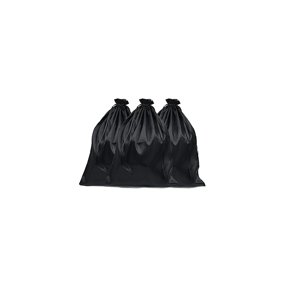 Haohai Unisex Black 6 Pieces Satin Wig Bags, Silk Satin Packaging Bags For Wigs, Satin Bags With Drawstring For Hair, Hair Tools (Black)