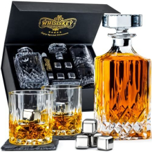Twisted Whisky Decanter Set 1000ml – Carafe, 2 Glasses, 4 Whisky Stones, Pliers – Gifts for Men
