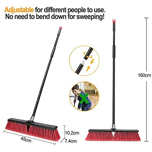 Garden Broom Outdoor Heavy Duty,163cmTelescopic Long Handle with 18