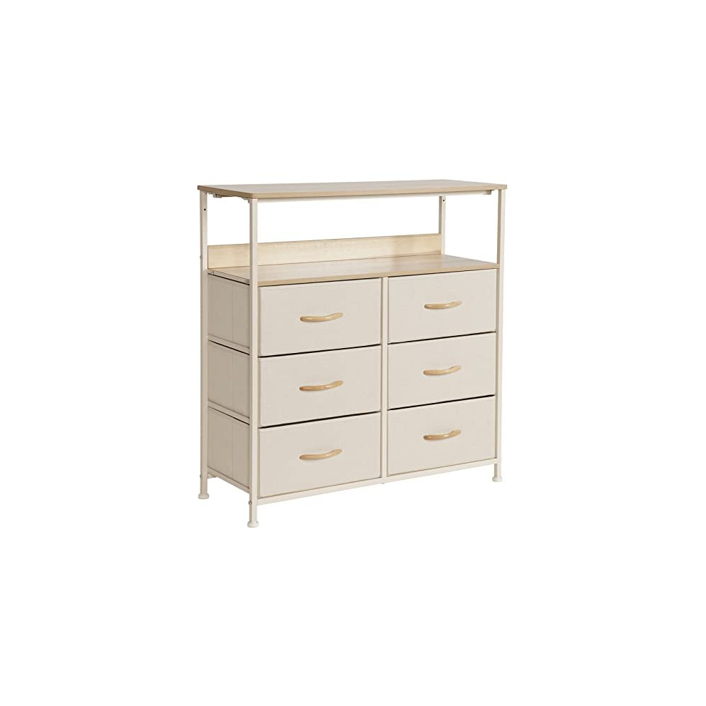 Chest of Drawer with Shelf, Fabric Storage Drawers Easy to Assemble, 6 Drawers Dresser with Sturdy Steel Frame and Wood Top, for Bedroom, Living room,
