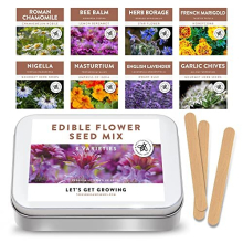 Gourmet Edible Flower Seed Kit - 8 Varieties of Flower - Bee Balm, Blue Borage, Chamomile, French Marigold, Garlic Chives, Lavender, Nasturtium