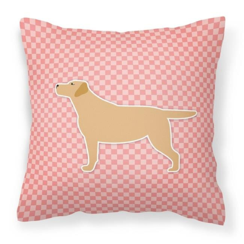 Yellow Labrador Retriever Checkerboard Pink Fabric Decorative Pillow