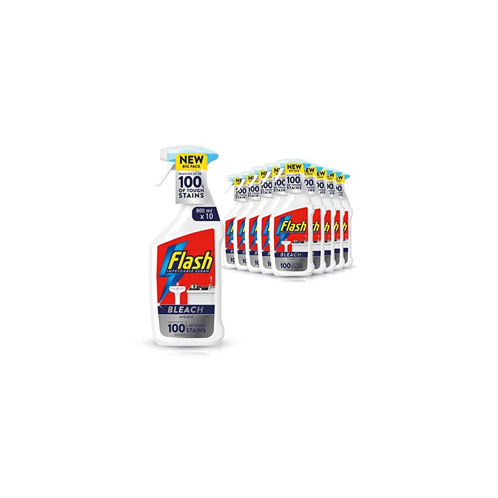 Flash Bleach Spray Multi Purpose Cleaner, 8 Litres (800 Ml X 10), Stain & Grease Remover, Eucalyptus Scent