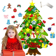 Felt Christmas Tree for Kids, 3.3ft DIY Felt Xmas Tree with 30 LED Lights and 32Pcs Detachable Christmas Ornaments Handmade New Year Christmas Door