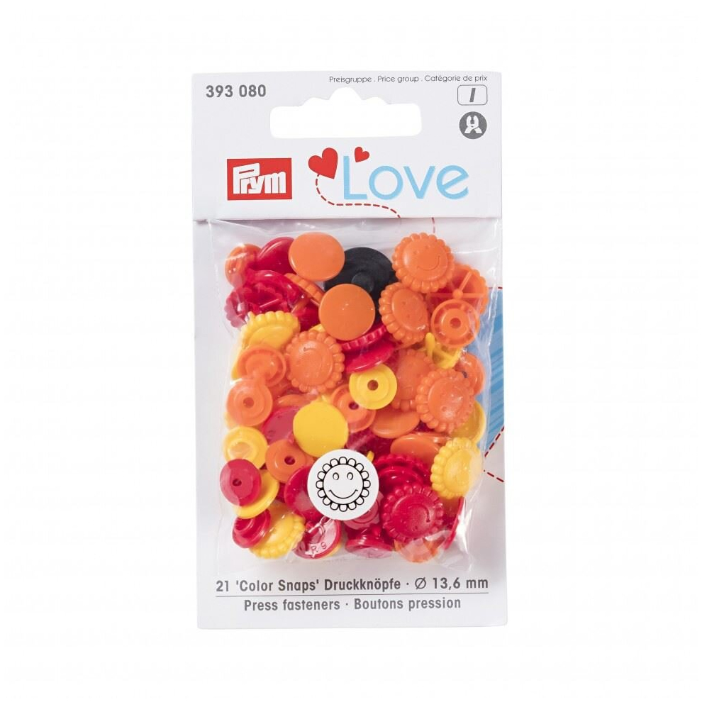 Prym Love Flower Snaps Press Fasteners  Yellow Red Orange - per pack of 30